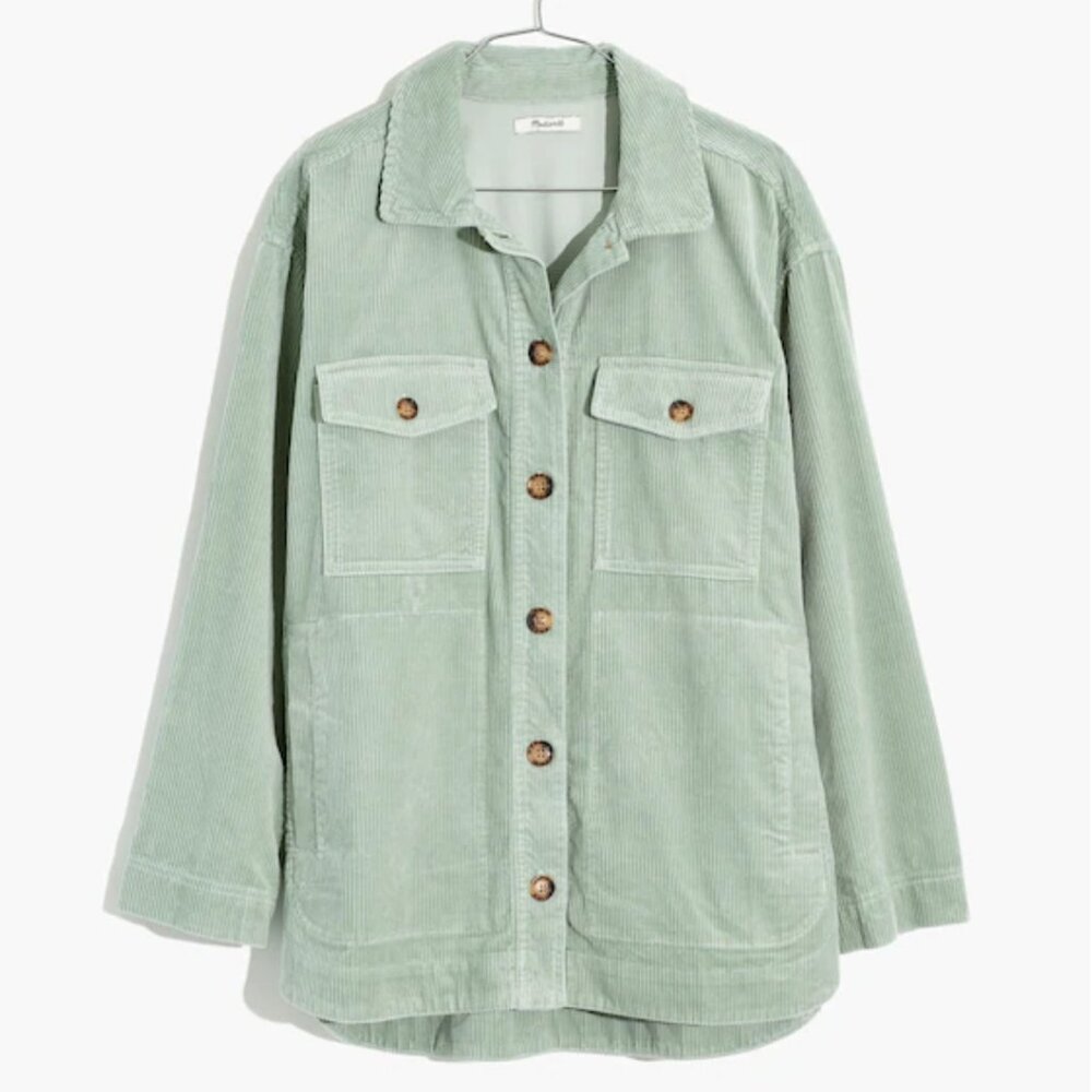 Madewell Corduroy Yorkway Shirt-Jacket, Sage Mist, Size Small
